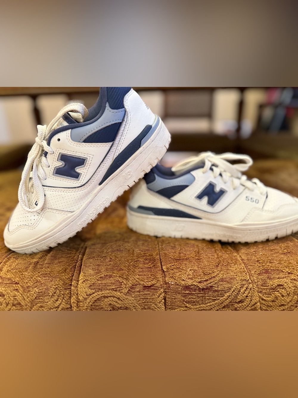 New Balance 550 White Vintage Indigo Blue Leather Sneakers Womens 7.5 BBW550OY